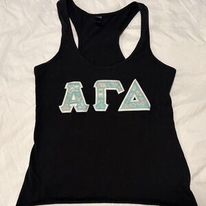 Alpha Gamma Delta Stitched Letters Black Tank Top